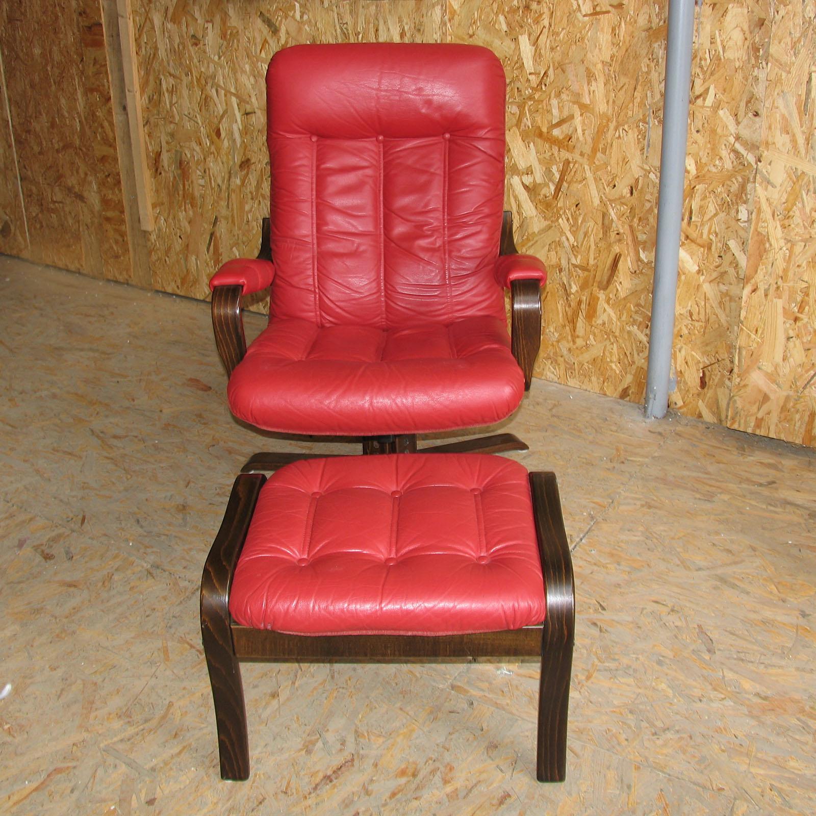 Swedish Göte Möbel Swivel Armchair with Footrest, Sweden, 1970s, 2 Sets Available For Sale