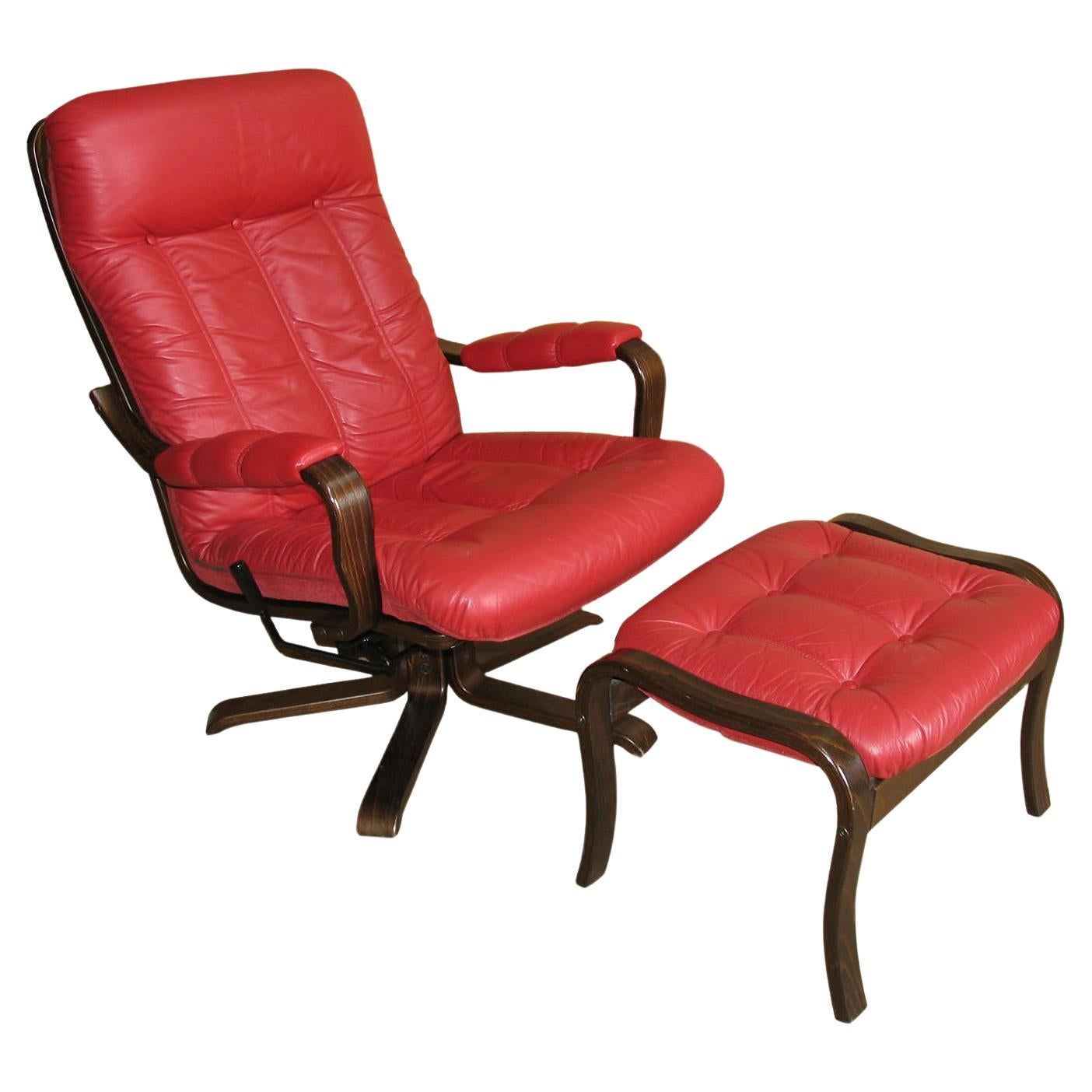 Göte Möbel Swivel Armchair with Footrest, Sweden, 1970s, 2 Sets Available