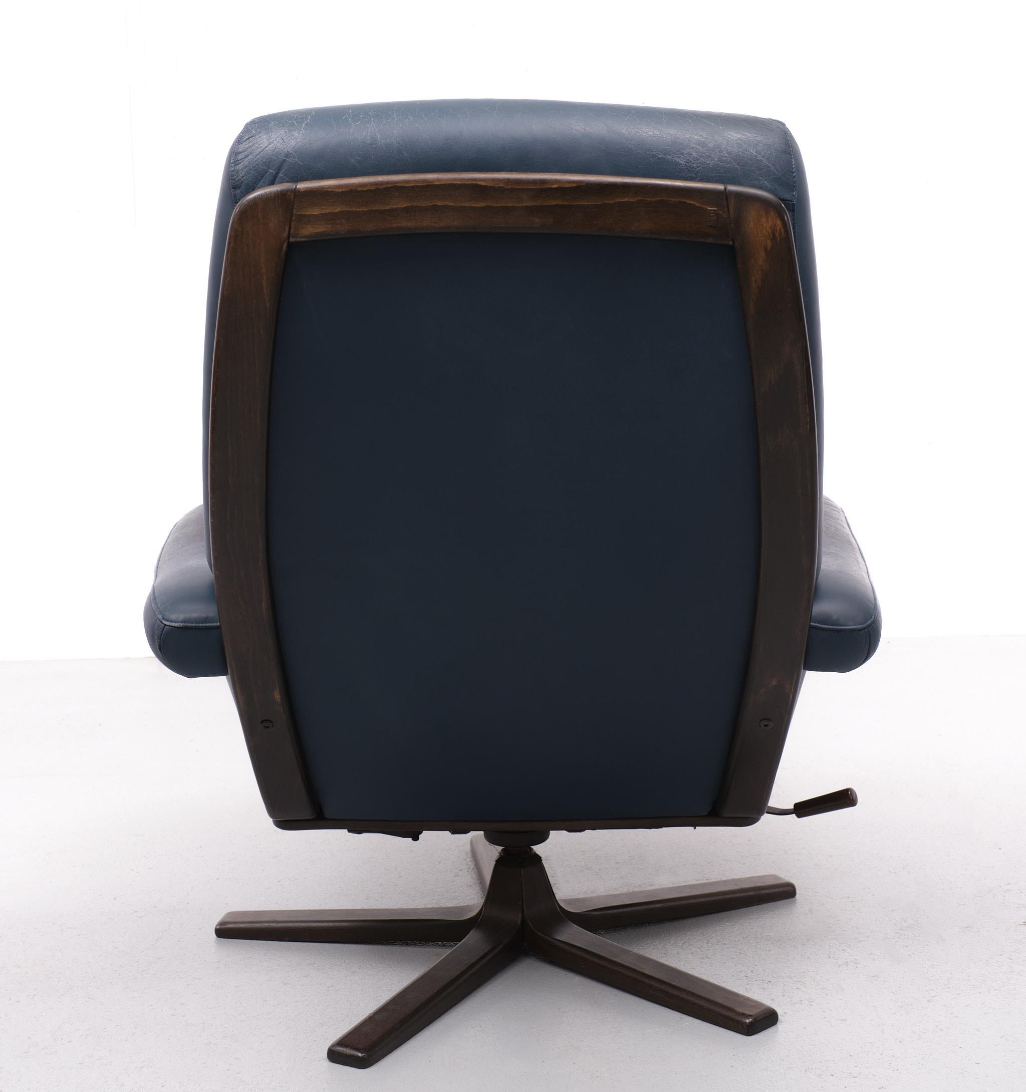 Mid-Century Modern Göte Mobler Blue Leather Lounge Chair 1960s Sweden