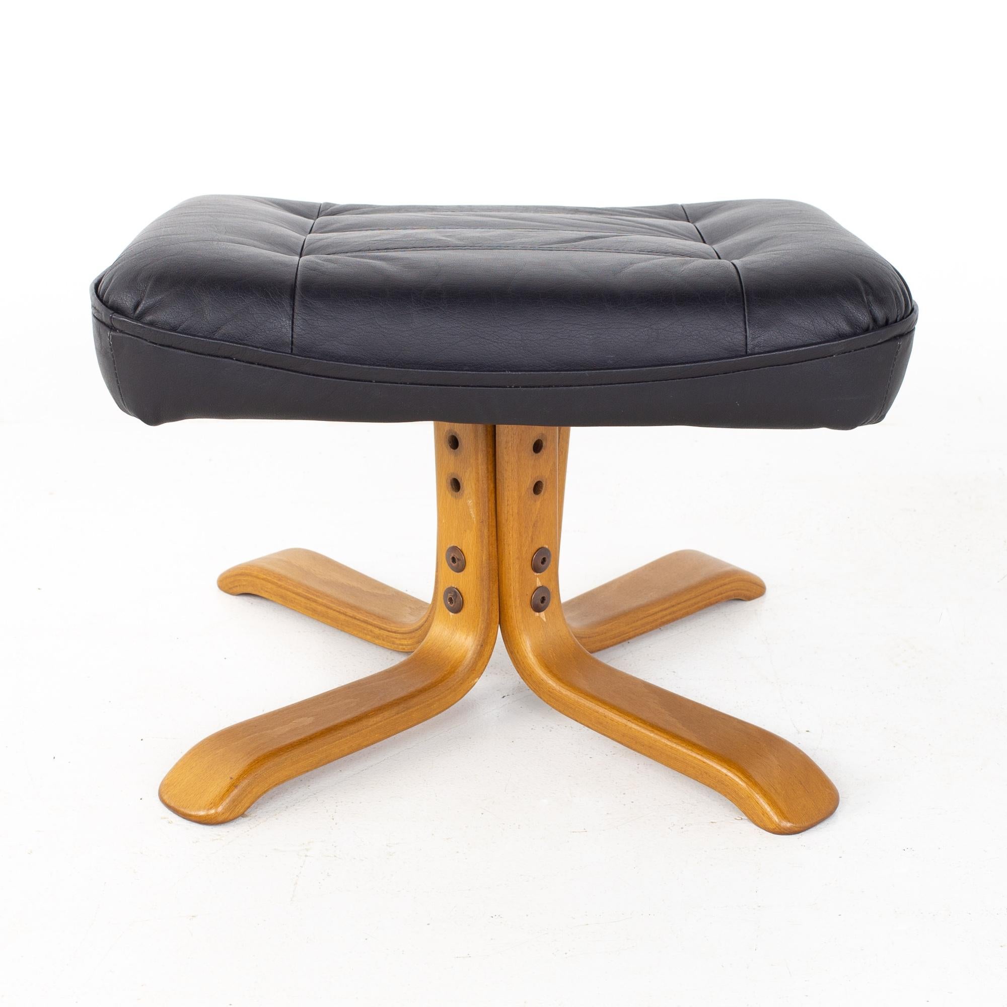 Gote Mobler Mid Century Swedish Black Leather Swivel Lounge Chair and Ottoman 11