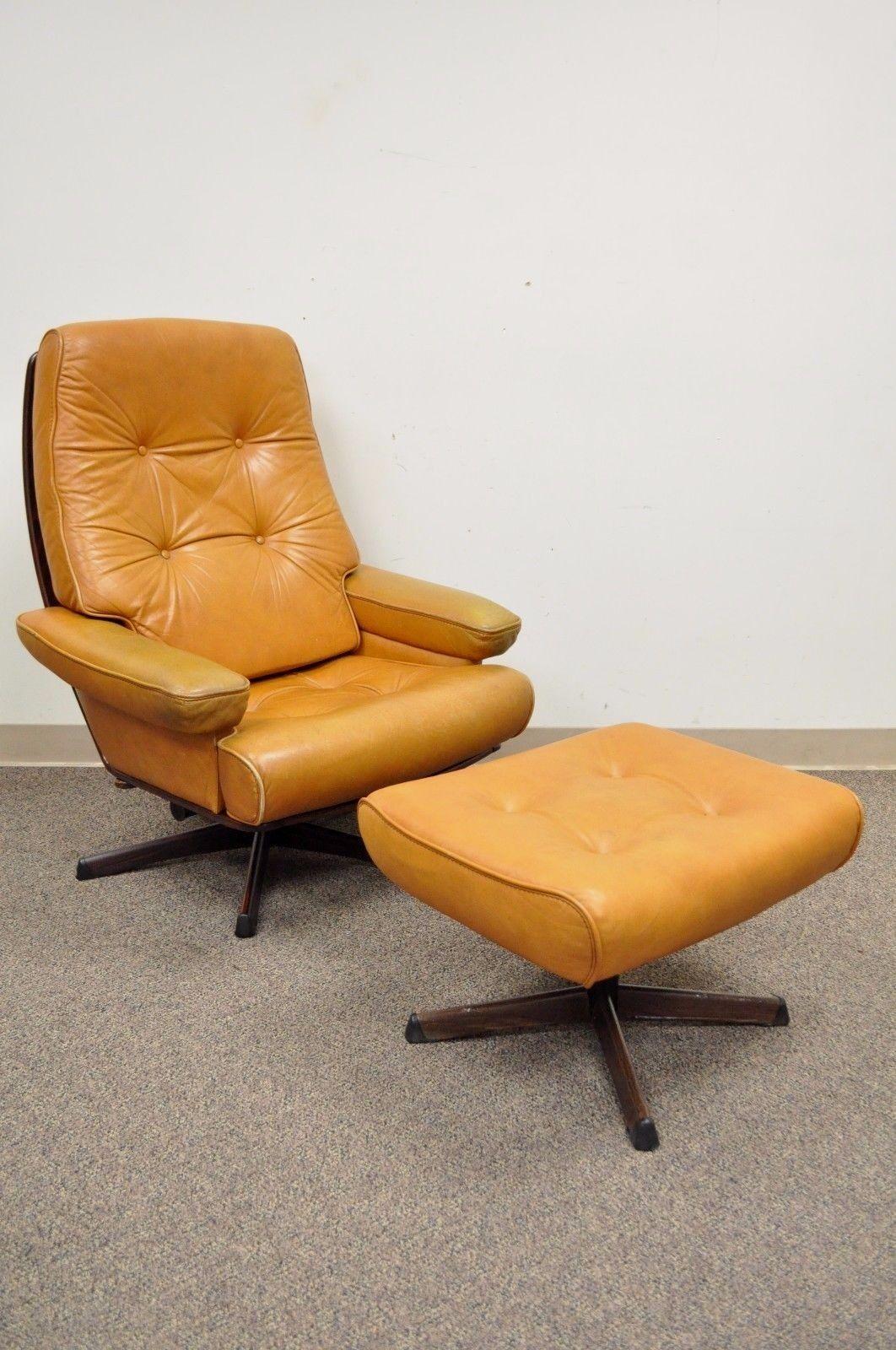 Gote Mobler Nassjo Mid-Century Modern Caramel Leather Lounge Chair and Ottoman 3