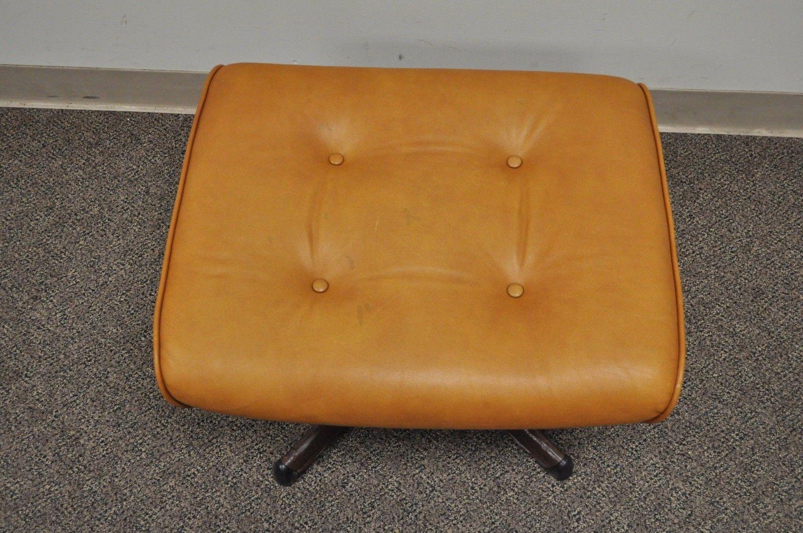 Swedish Gote Mobler Nassjo Mid-Century Modern Caramel Leather Lounge Chair and Ottoman