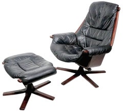 Gote Mobler Nassjo Mid Century Swivel Lounge Chair and Ottoman Sweden c. 1960's