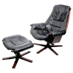 Gote Mobler Nassjo Mid Century Swivel Lounge Chair and Ottoman Sweden c. 1960's