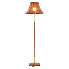 Göteborgs Armaturhantverk Floor Lamp in Oak and Patinated Brass, 1950s