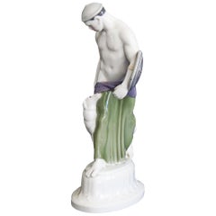 "Goth et chien":: rare sculpture en porcelaine Art nouveau pour le prince héritier Wilhelm