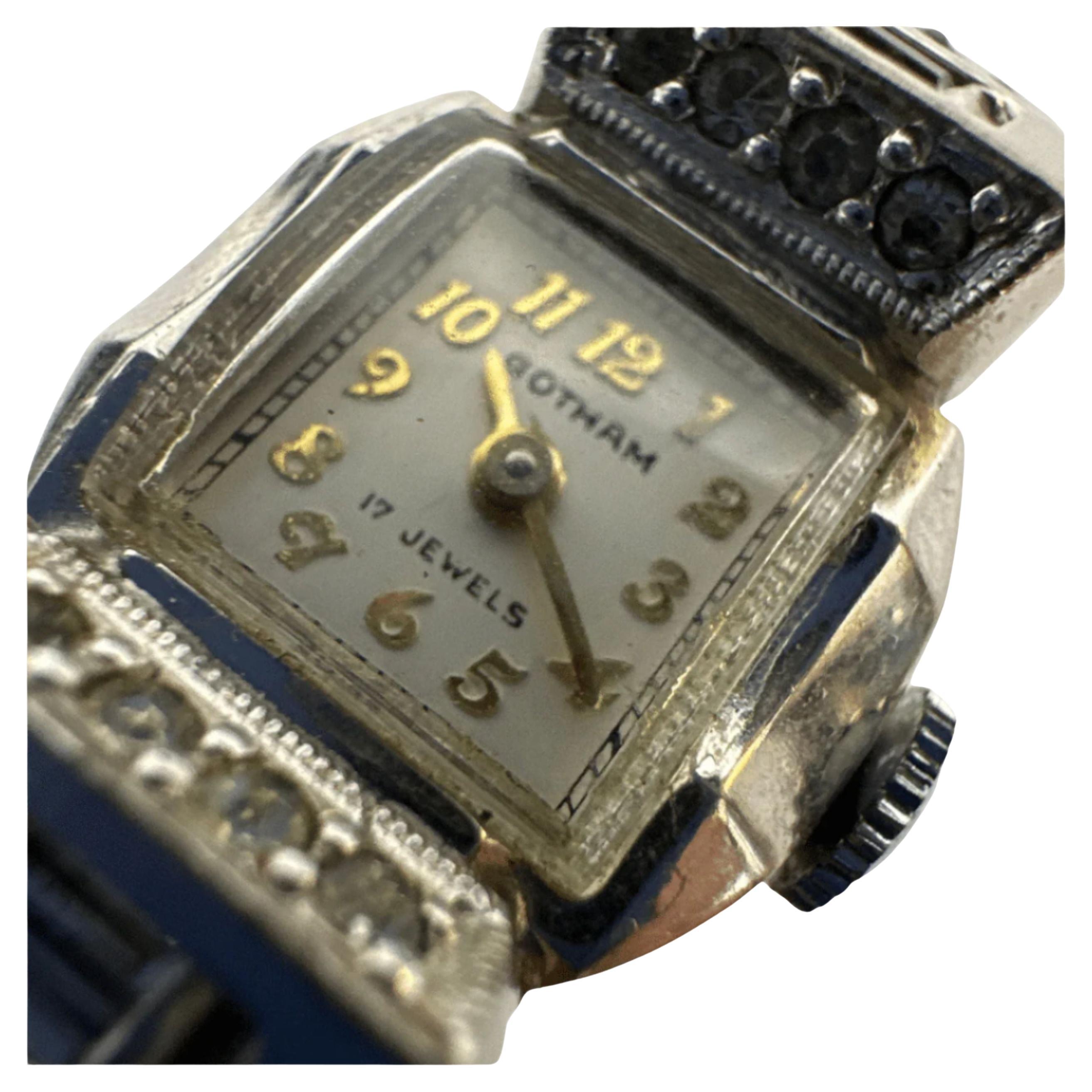 Gotham 17 Jewel Rhinestone Stretch Band Antique Watch for Women