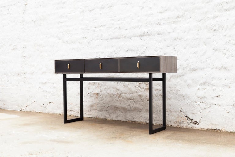American Gotham Console Table in Customizable Wood, Metal and Resin For Sale