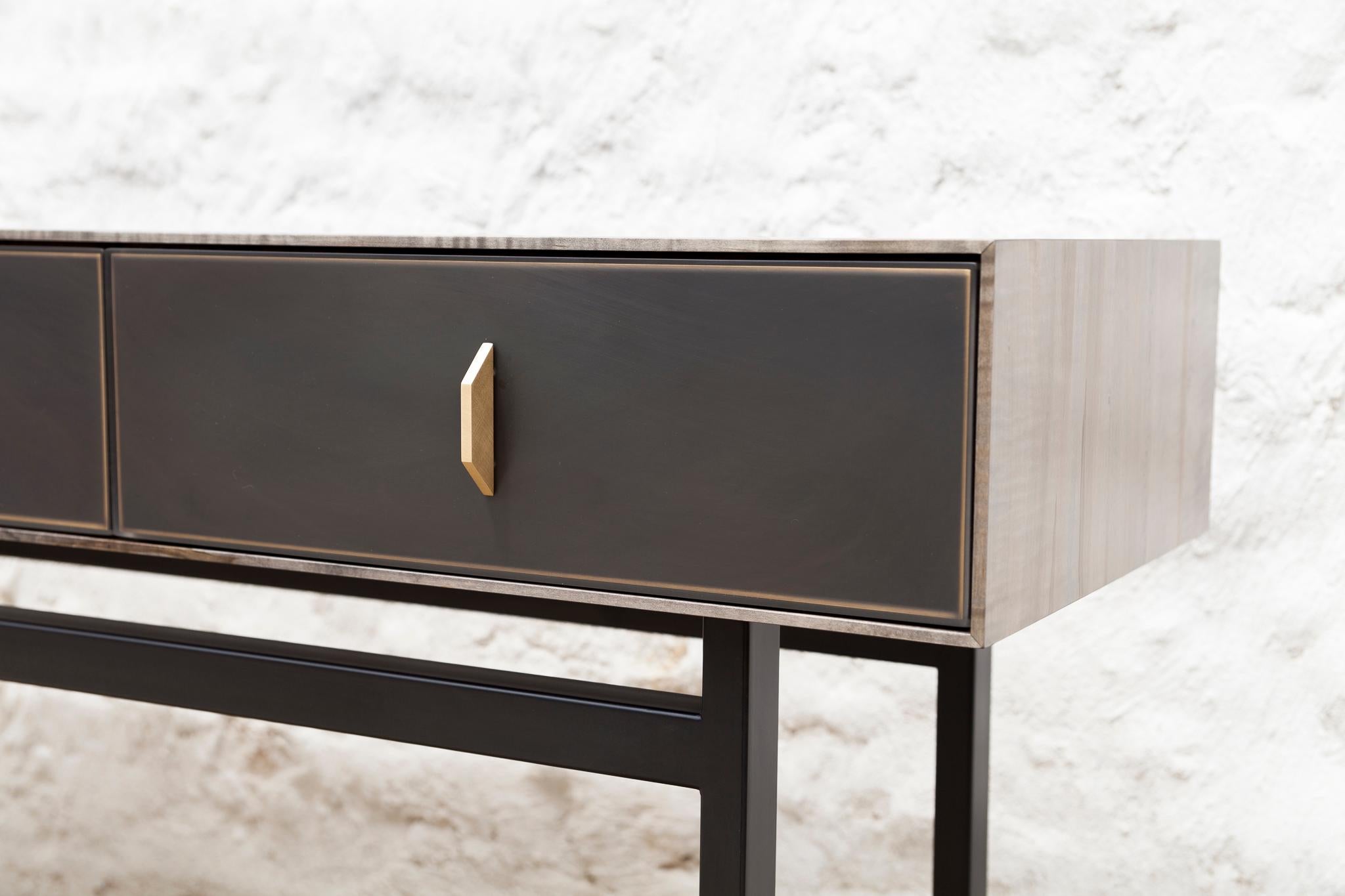 American Gotham Console Table in Customizable Wood, Metal and Resin For Sale