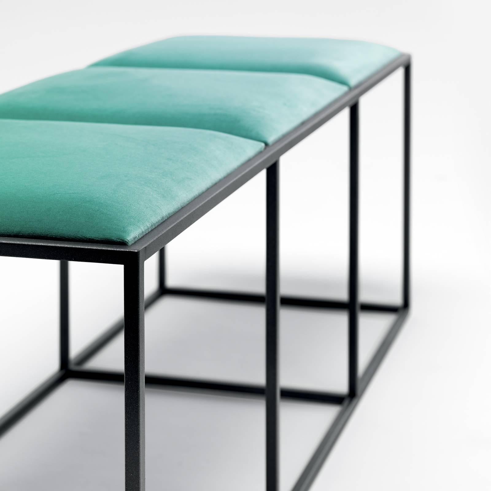 A stylish combination of natural and industrial materials, this handmade bench designed by Federico Carandini, 2018, captures the essence of Eponimo's philosophy of crafting captivating pieces between the minimal and the opulent. This compact design