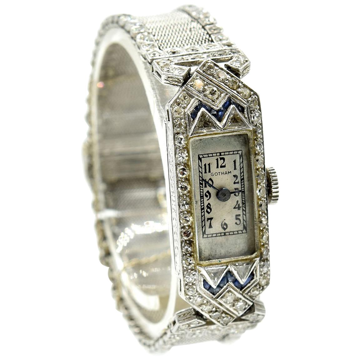 Gotham Platinum Diamond Vintage mechanical Wristwatch