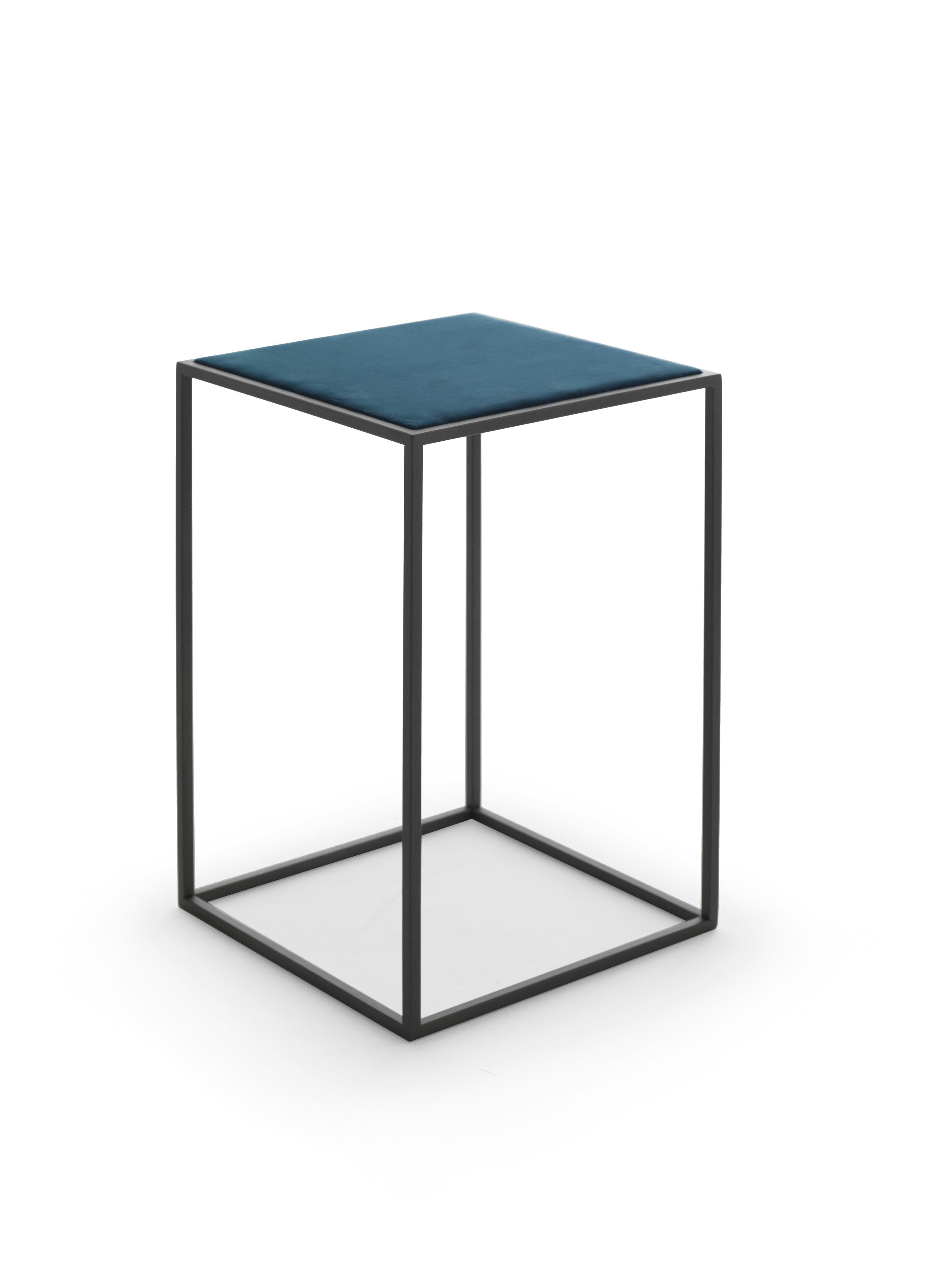 Italian 21st Century Modern Painted Steel Side Tables With Tops In Cotton Velvet For Sale