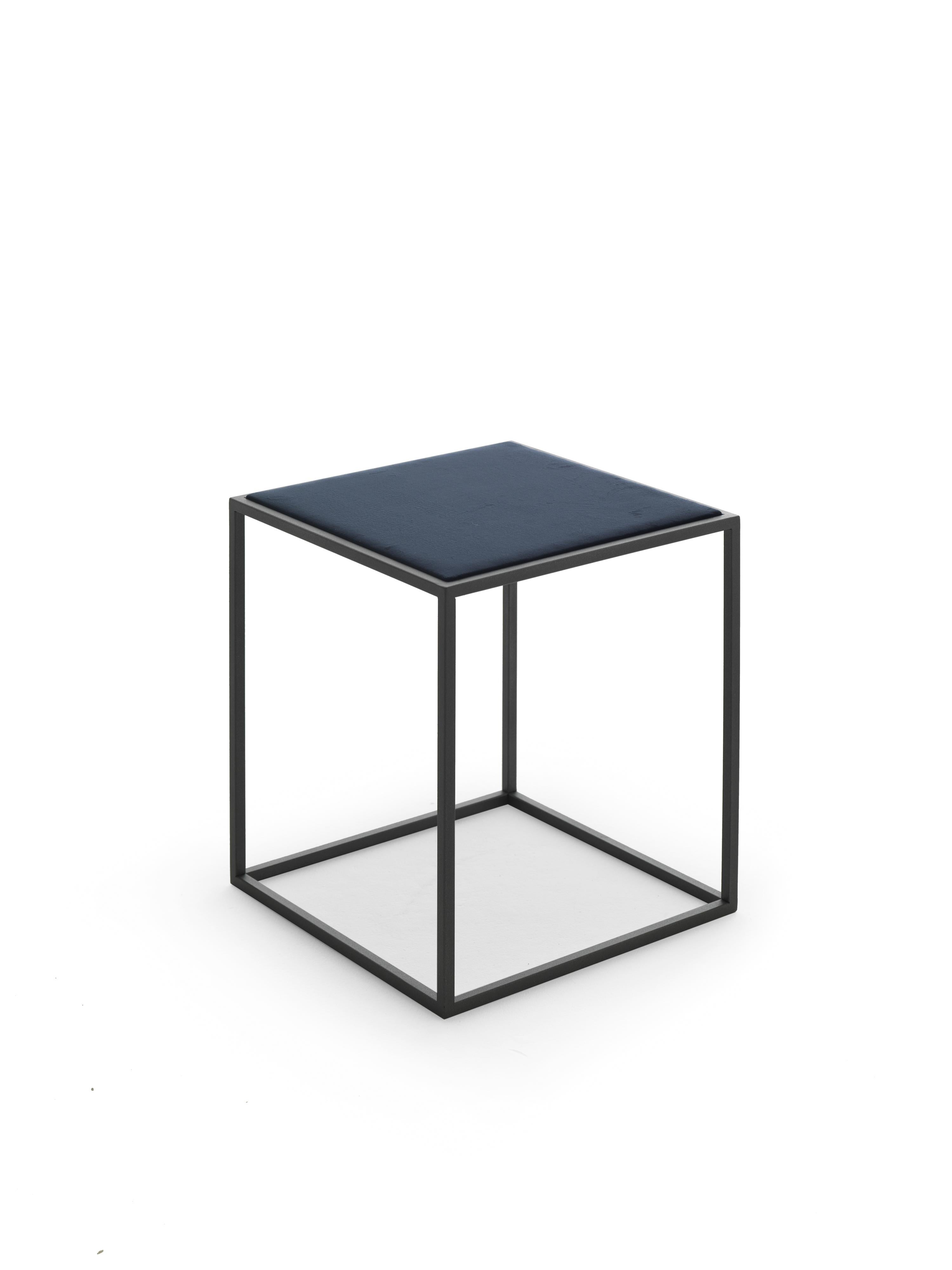 Welded 21st Century Modern Painted Steel Side Tables With Tops In Cotton Velvet For Sale