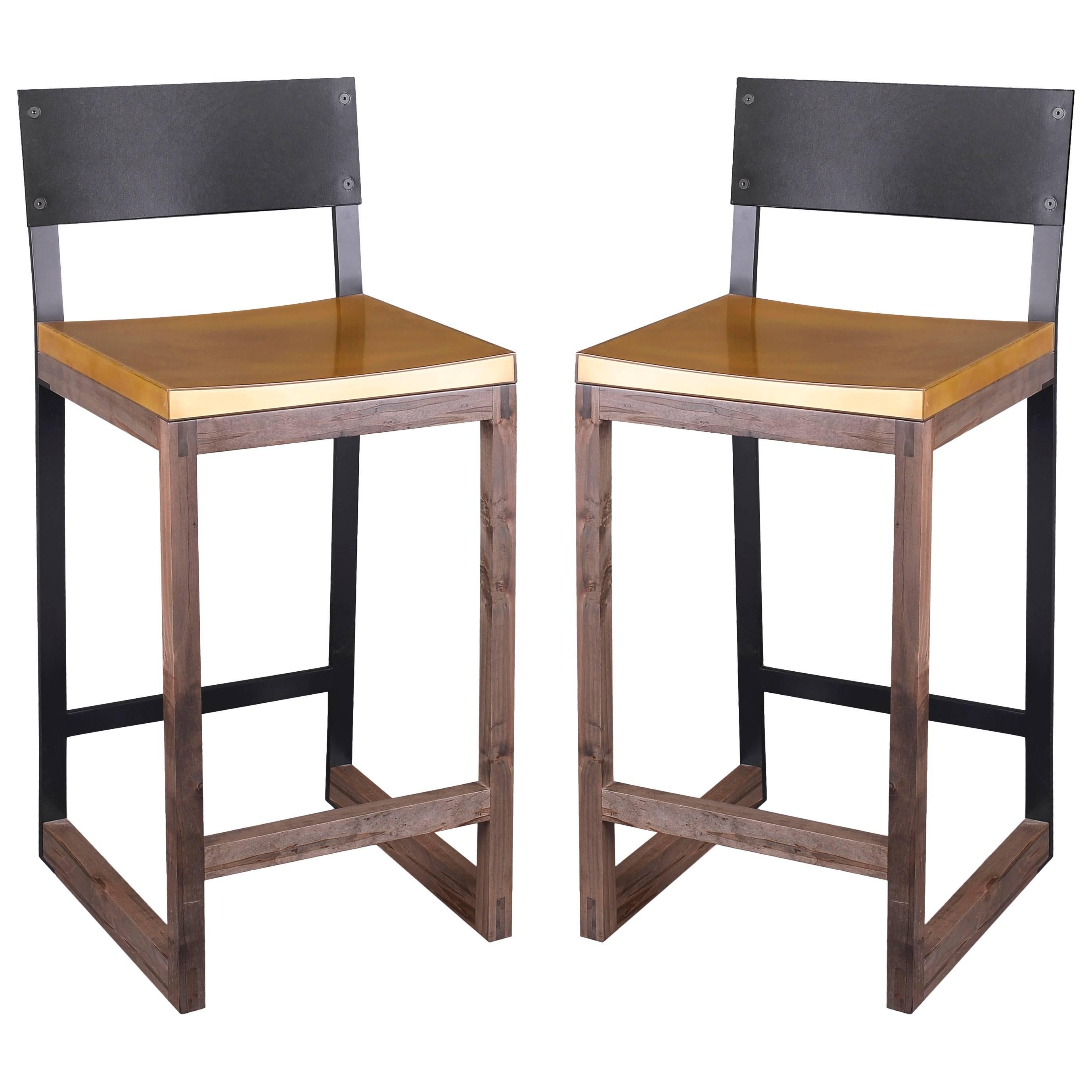 Gotham Stools Customizable Metal, Wood and Resin - Bar Height For Sale