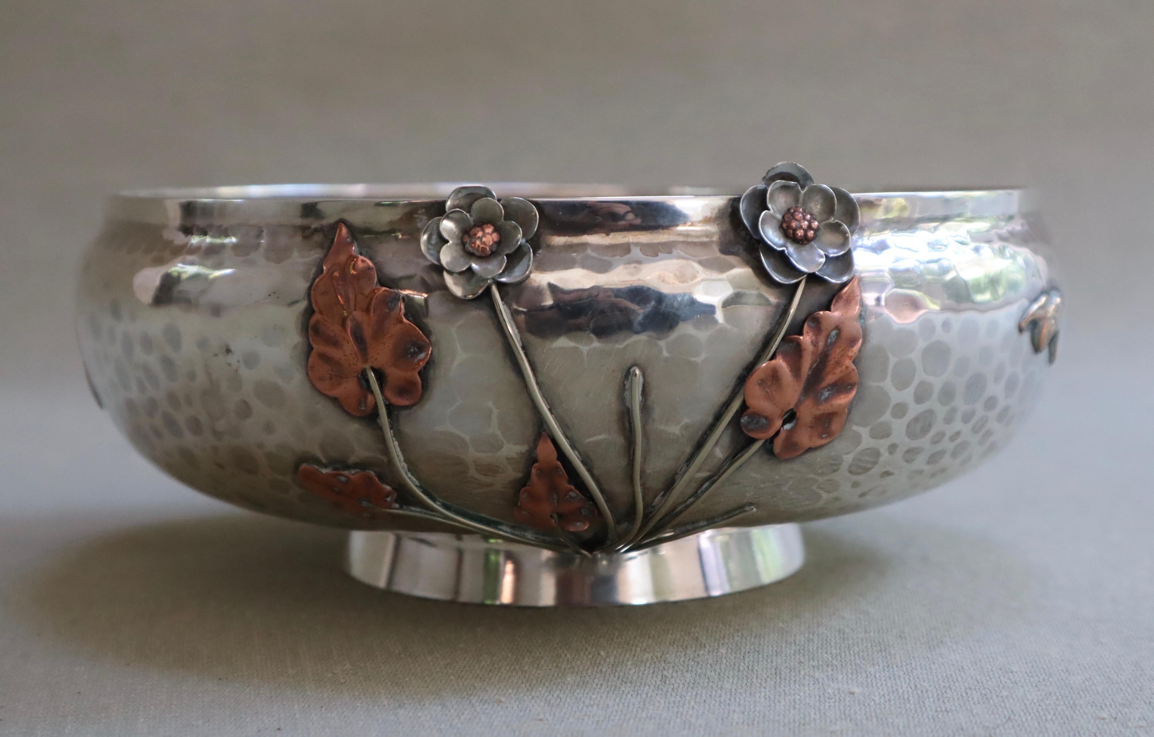 Hand-Crafted Gotham USA Aesthetic Movement Sterling Mixed Metal Bowl Japanese Hallmarks N For Sale
