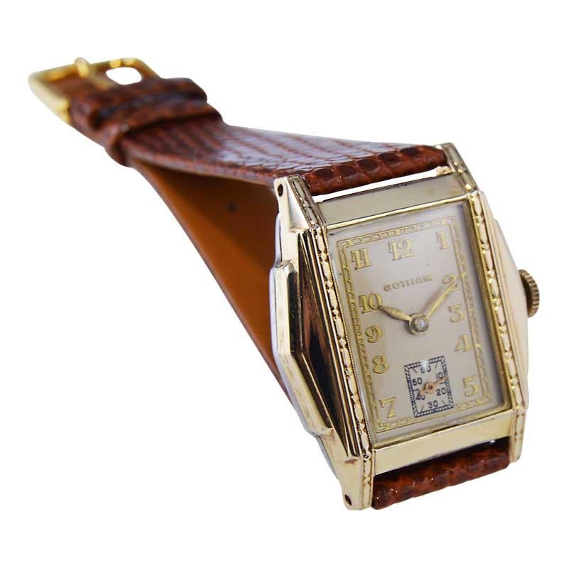 Gotham Yellow Gold Filled Art Deco Watch with Original Dial In Excellent Condition In Long Beach, CA