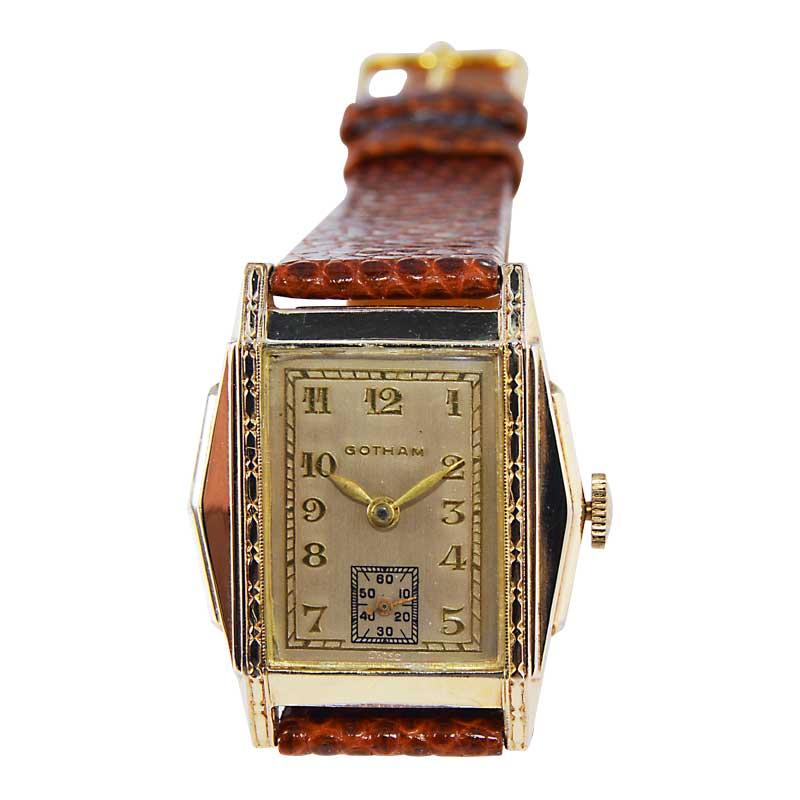 Women's or Men's Gotham Yellow Gold Filled Art Deco Watch with Original Dial