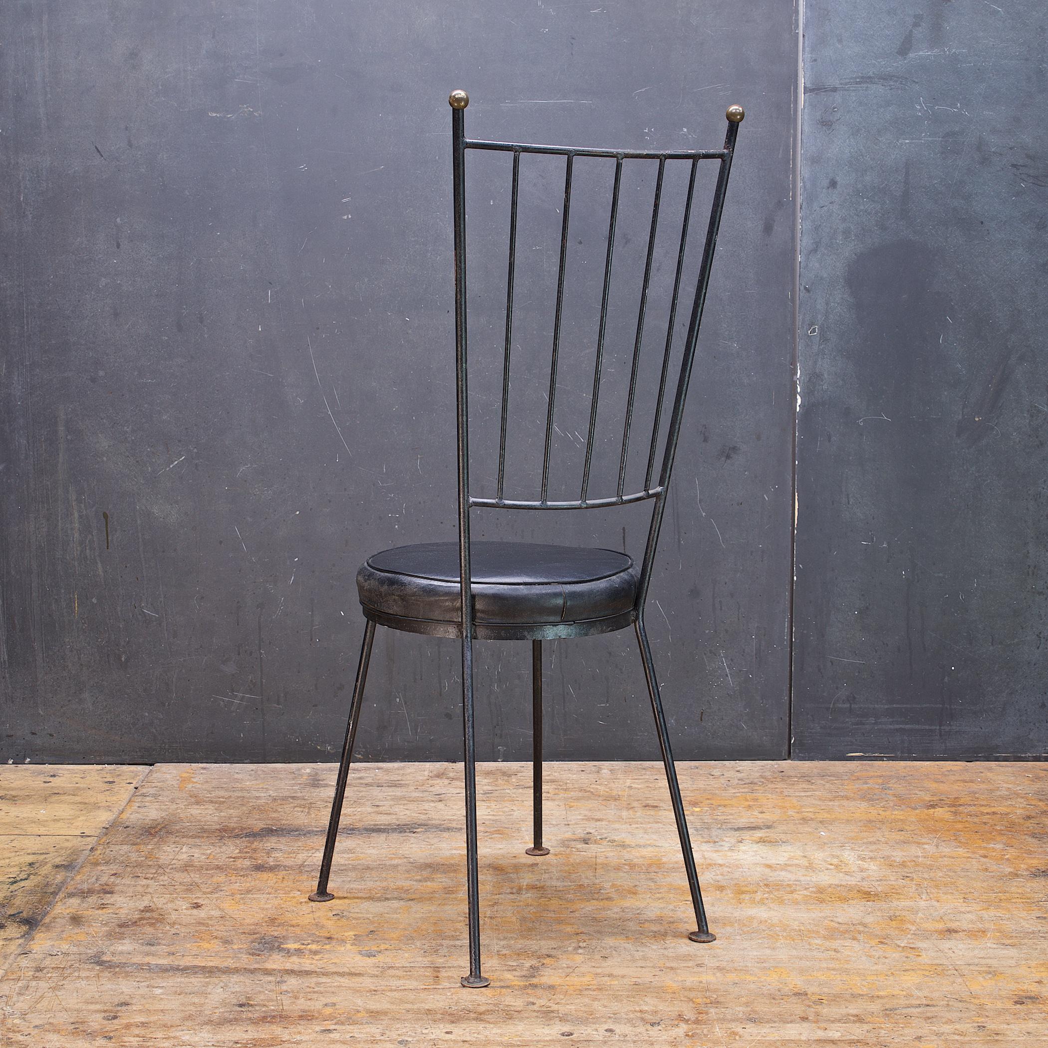 American Gothic 1950s Iron Rod Black + Brass High Back Accent Chair Vintage Minimalist