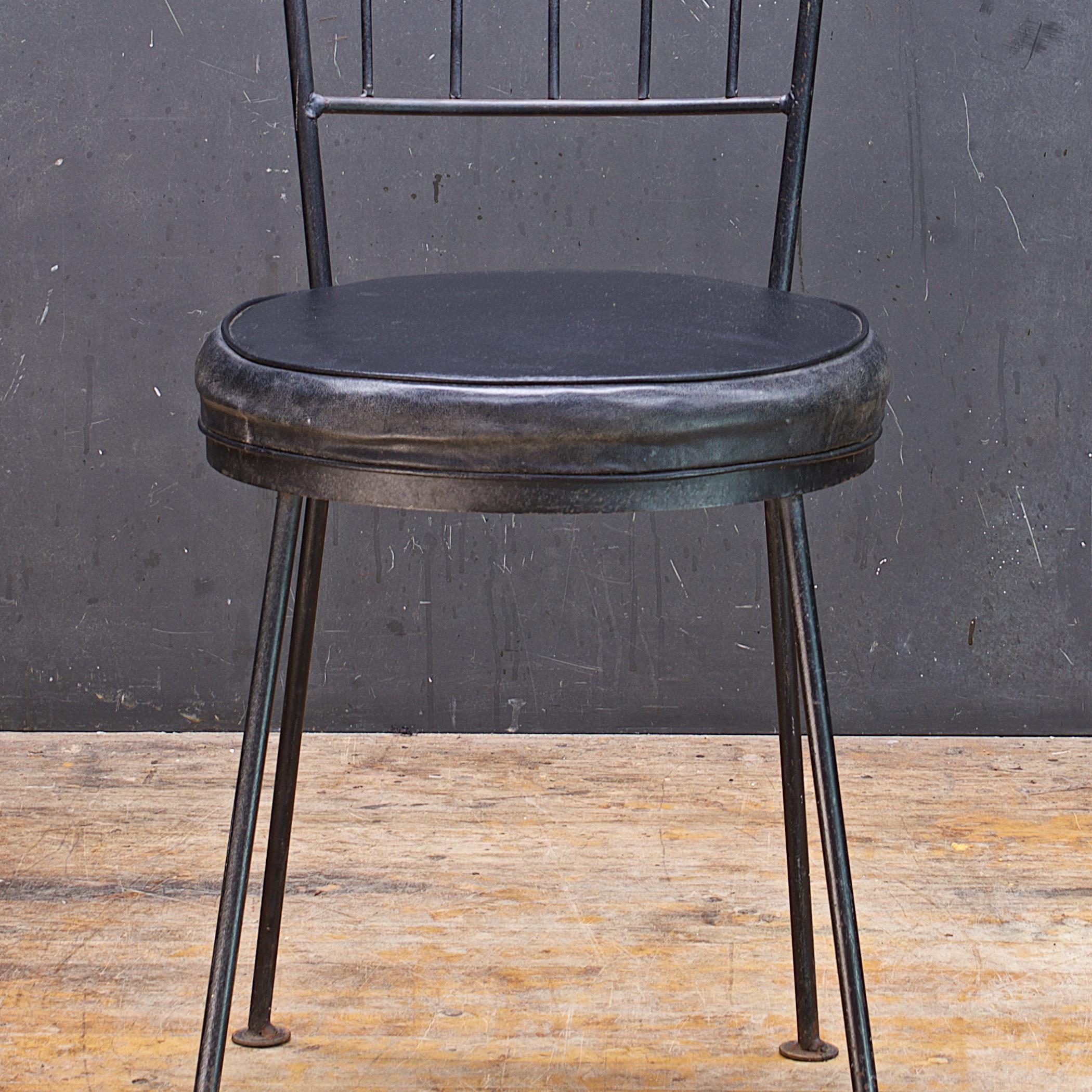Gothic 1950s Iron Rod Black + Brass High Back Accent Chair Vintage Minimalist In Good Condition In Hyattsville, MD