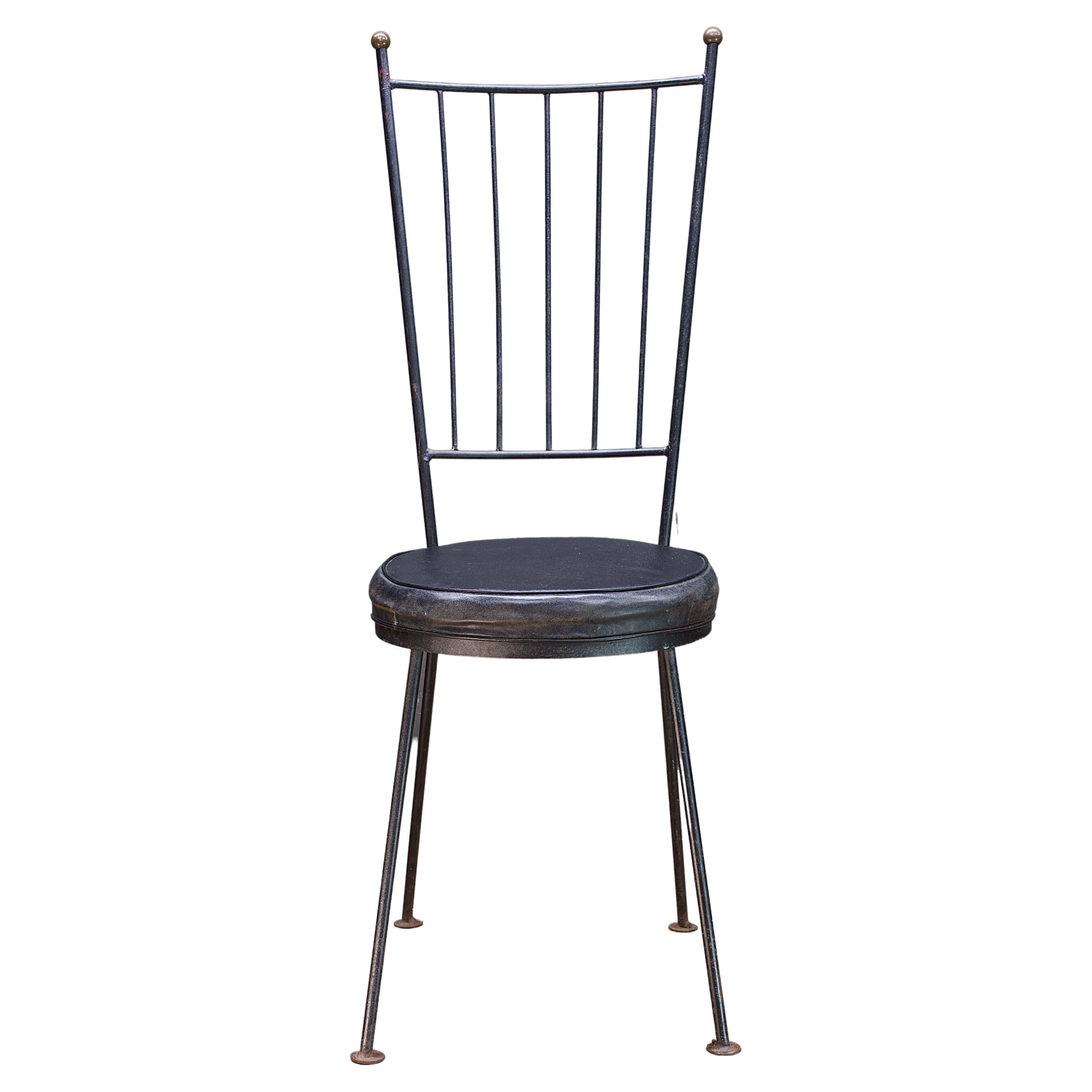 Gothic 1950s Iron Rod Black + Brass High Back Accent Chair Vintage Minimalist