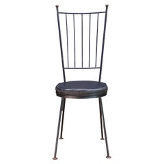 Gothic 1950s Iron Rod Black + Brass High Back Accent Chair Vintage Minimalist