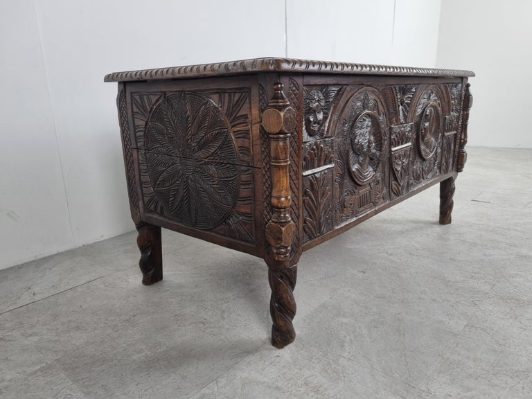 Oak Gothic 19th Century Blanket Chest For Sale