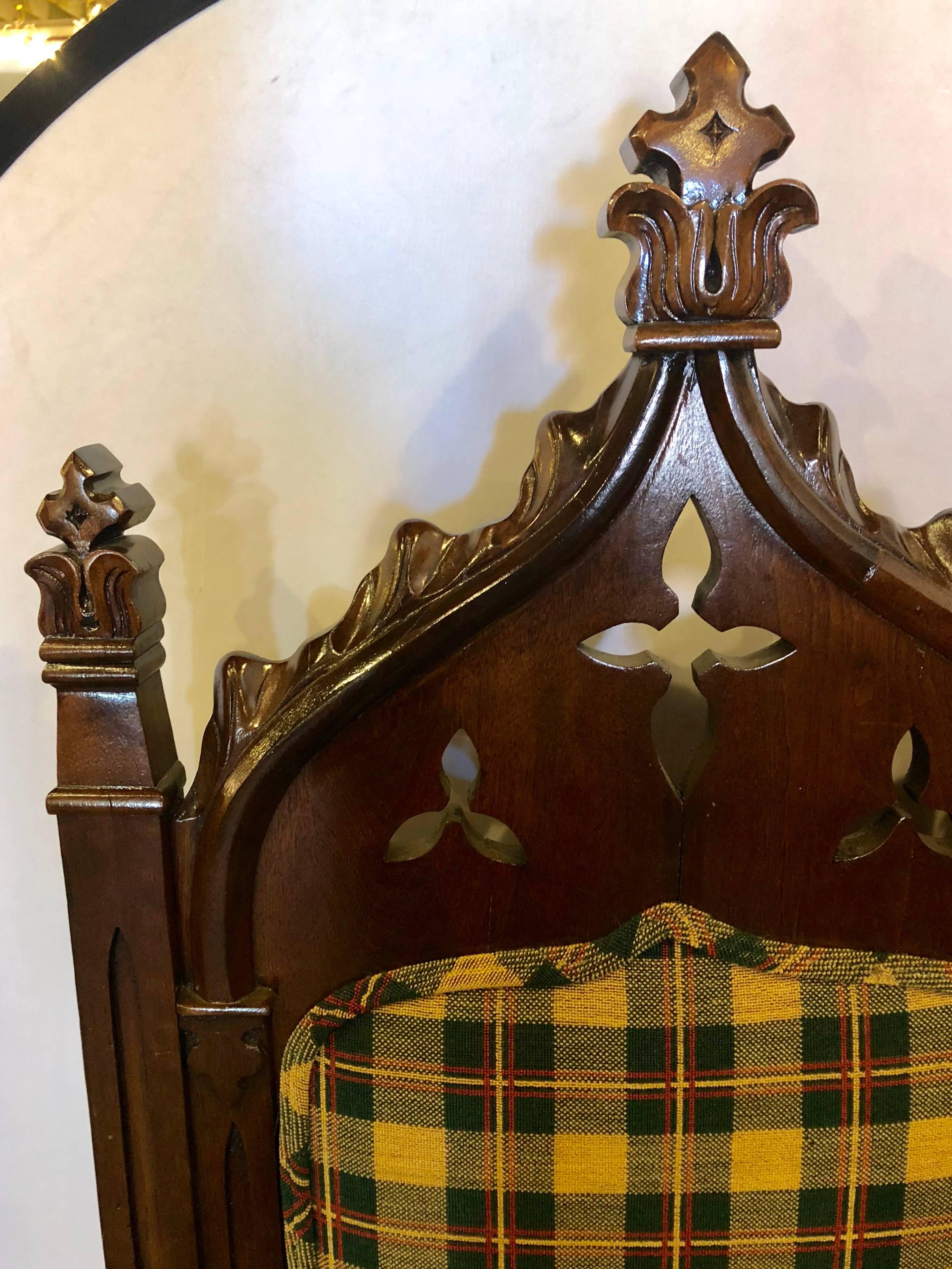 Gothic 19th Century Sofa or Hall Bench in an Irish Plaid Upholstery 4