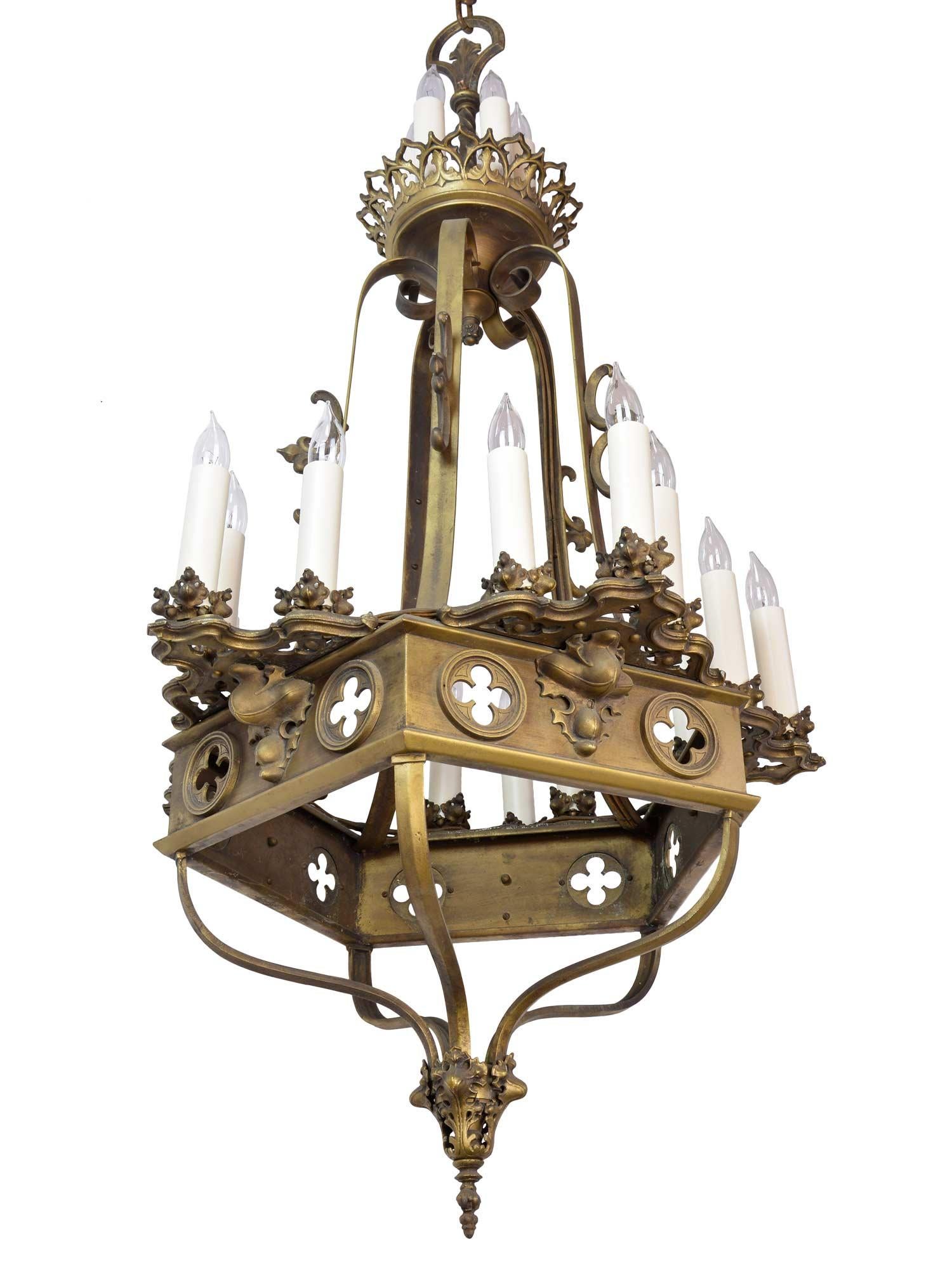 Brass Gothic 20-Candle Tiered Chandelier