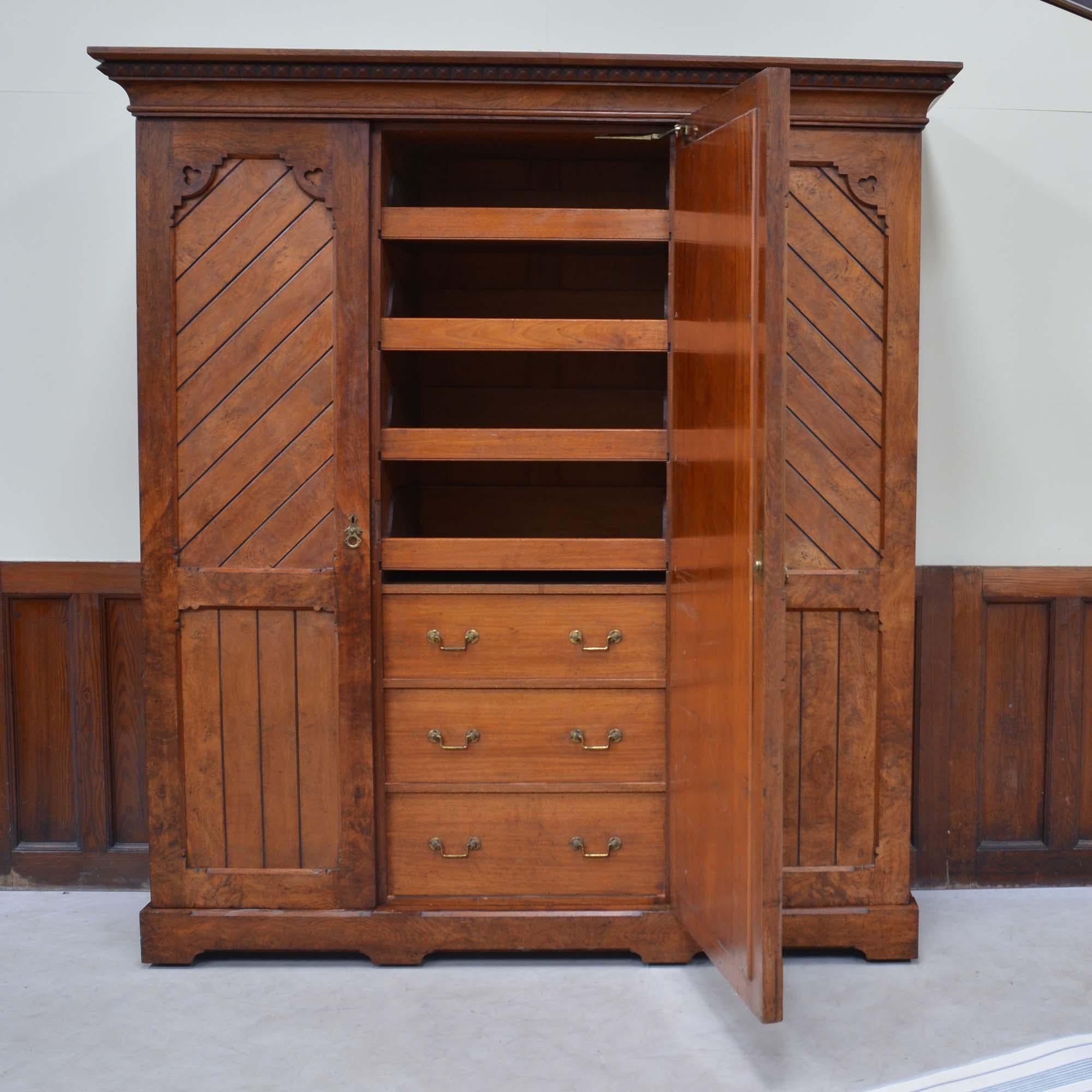 Gothic antique brown oak wardrobe by Marsh, Jones & Cribb For Sale 1