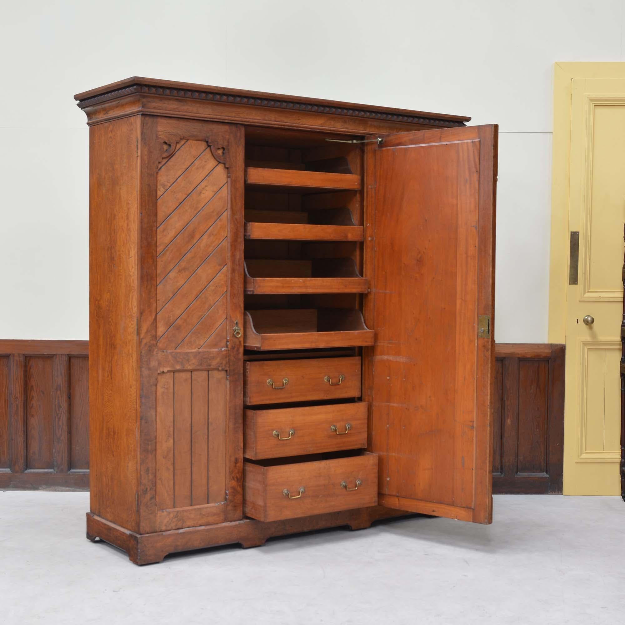 Gothic antique brown oak wardrobe by Marsh, Jones & Cribb For Sale 3