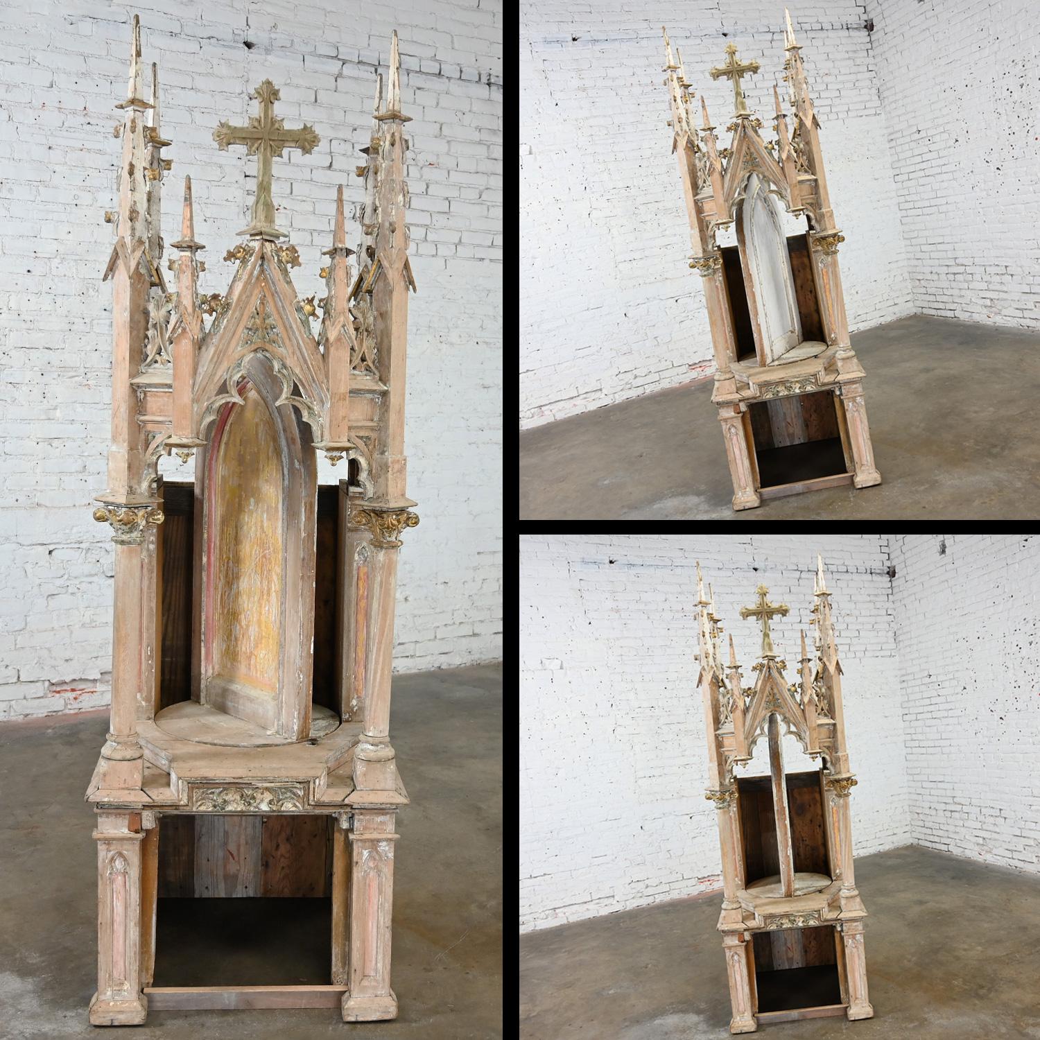 Gothic Architectural Church Spire or Steeple Pivoting Shrine Distressed Finish  For Sale 10
