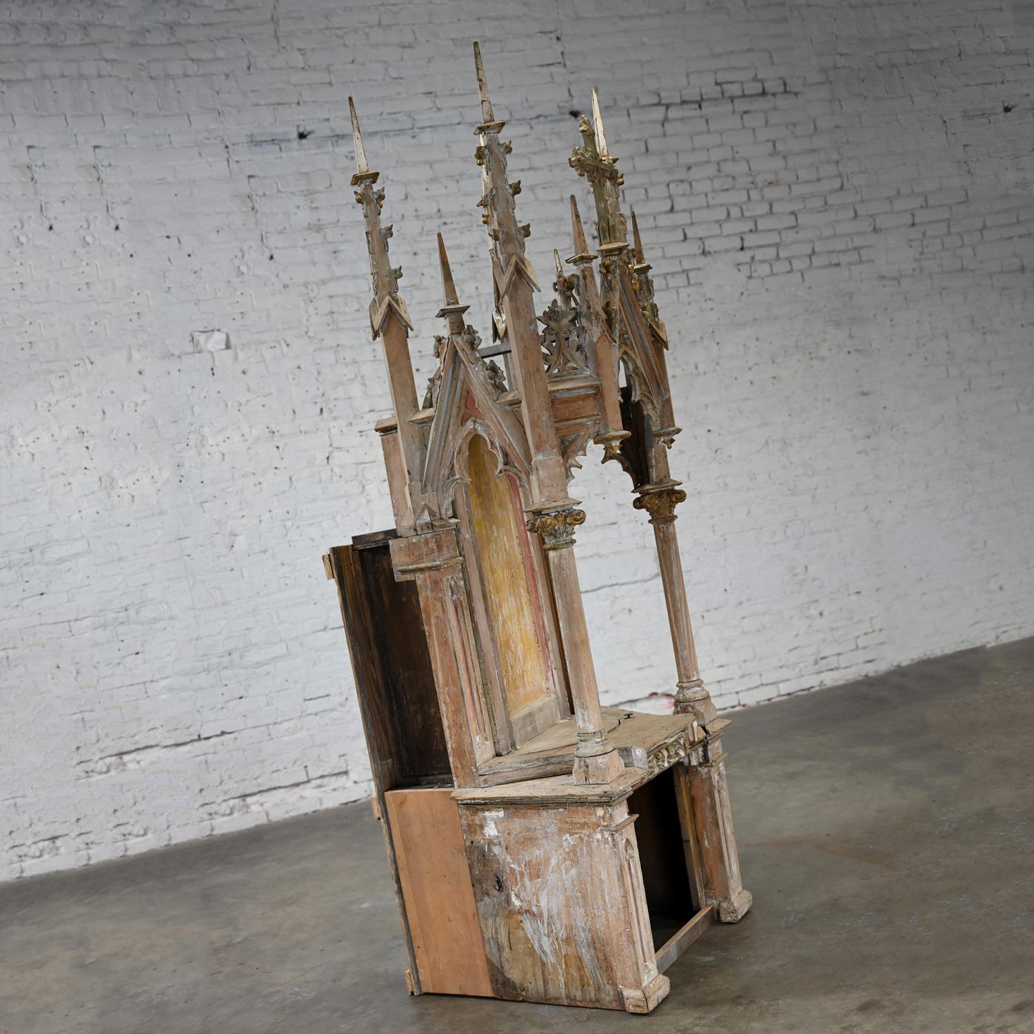 18th Century Gothic Architectural Church Spire or Steeple Pivoting Shrine Distressed Finish  For Sale