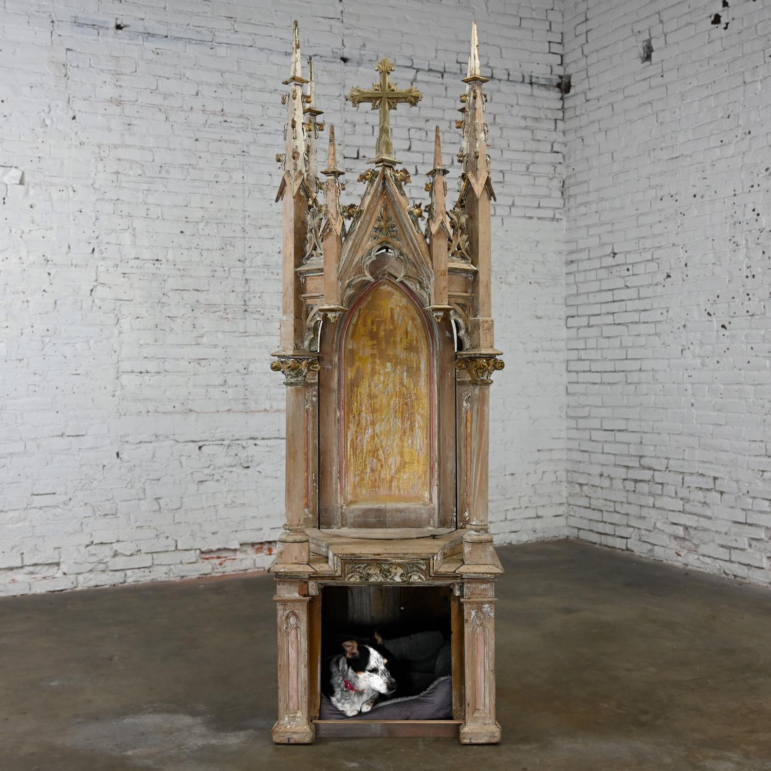 Wood Gothic Architectural Church Spire or Steeple Pivoting Shrine Distressed Finish