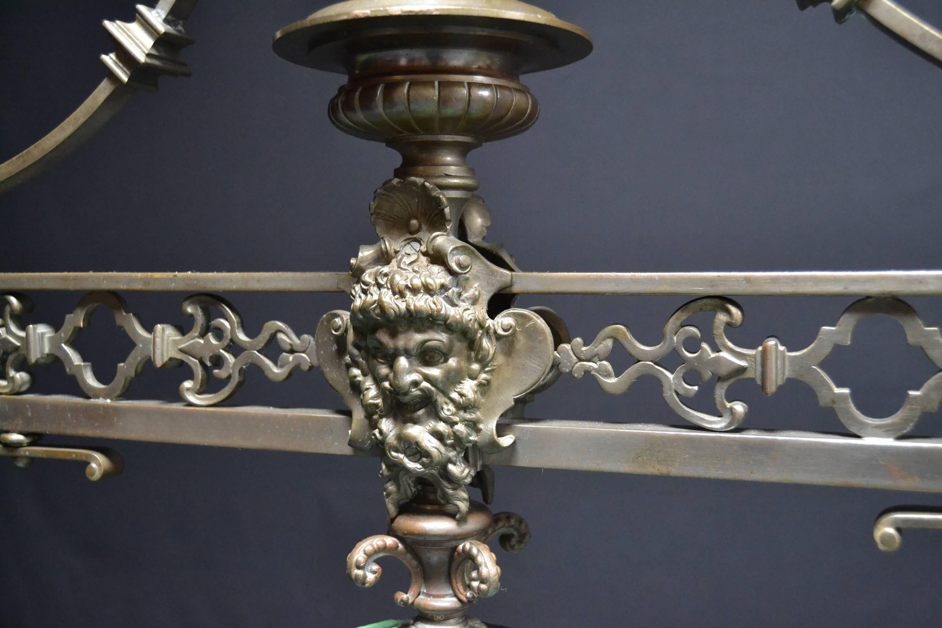 Late 19th Century Gothic Billiard Snooker Pool Lamp Light Brass English Victorian, 1890 For Sale