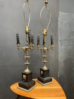 Gothic Brass Candelabra Lamps Lion Wolf head Maximalist Vintage 1950s