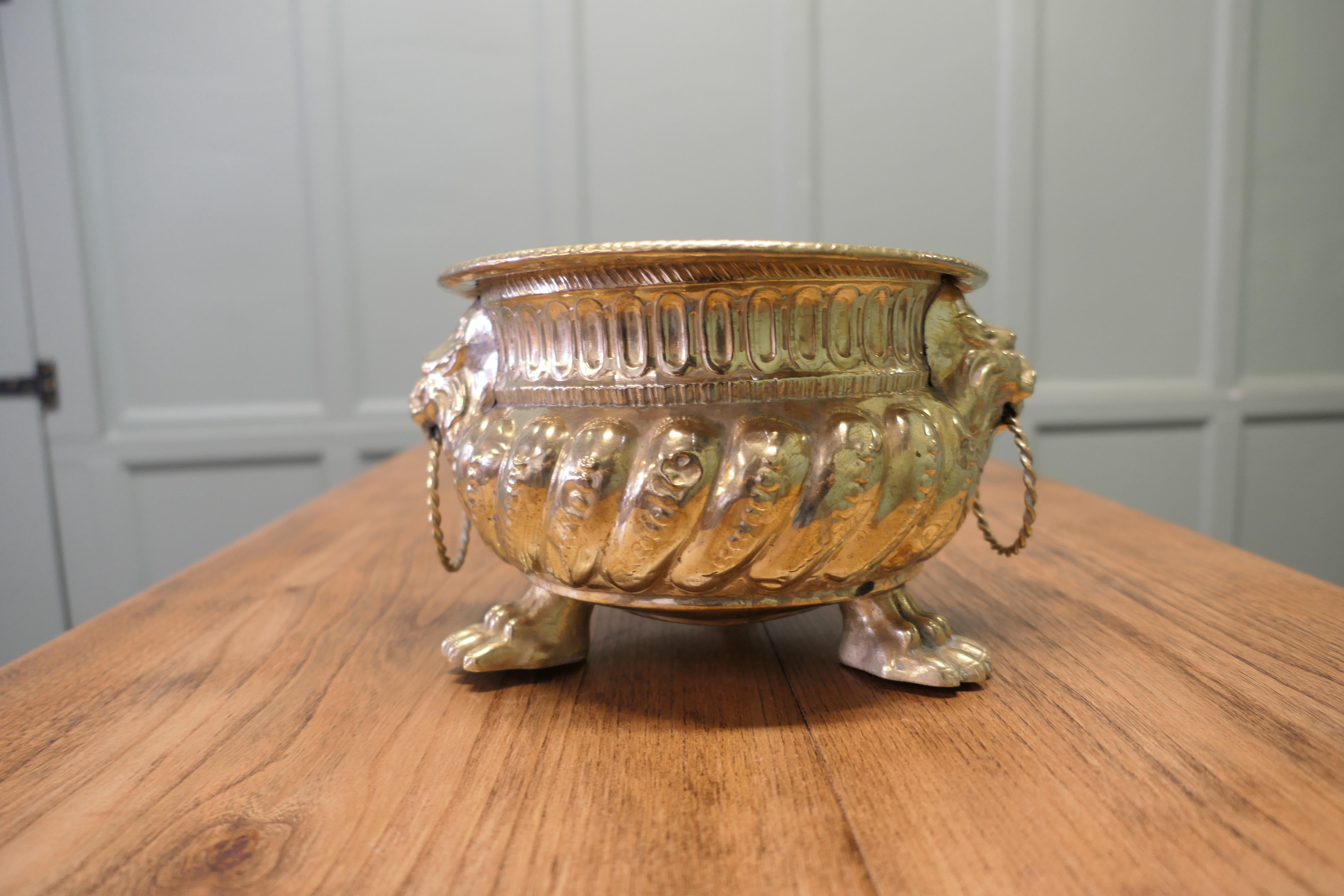 Jardinière gothique en laiton avec poignées en forme de masque de lion

Il s'agit d'une belle pièce ancienne, le pot est rond et fait en laiton avec une décoration battue à la main et des poignées en anneau en forme de masque de lion de chaque