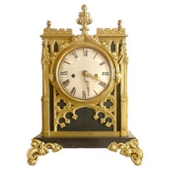 Antique Gothic Bronze and Brass Mantel Clock