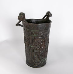 Gothic Bronze Cauldron Dated and Decorated with Religious Scenes