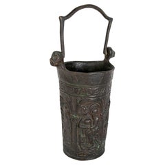 Gotik-Kauldron aus Bronze, datiert und mit religiösen Szenen verziert