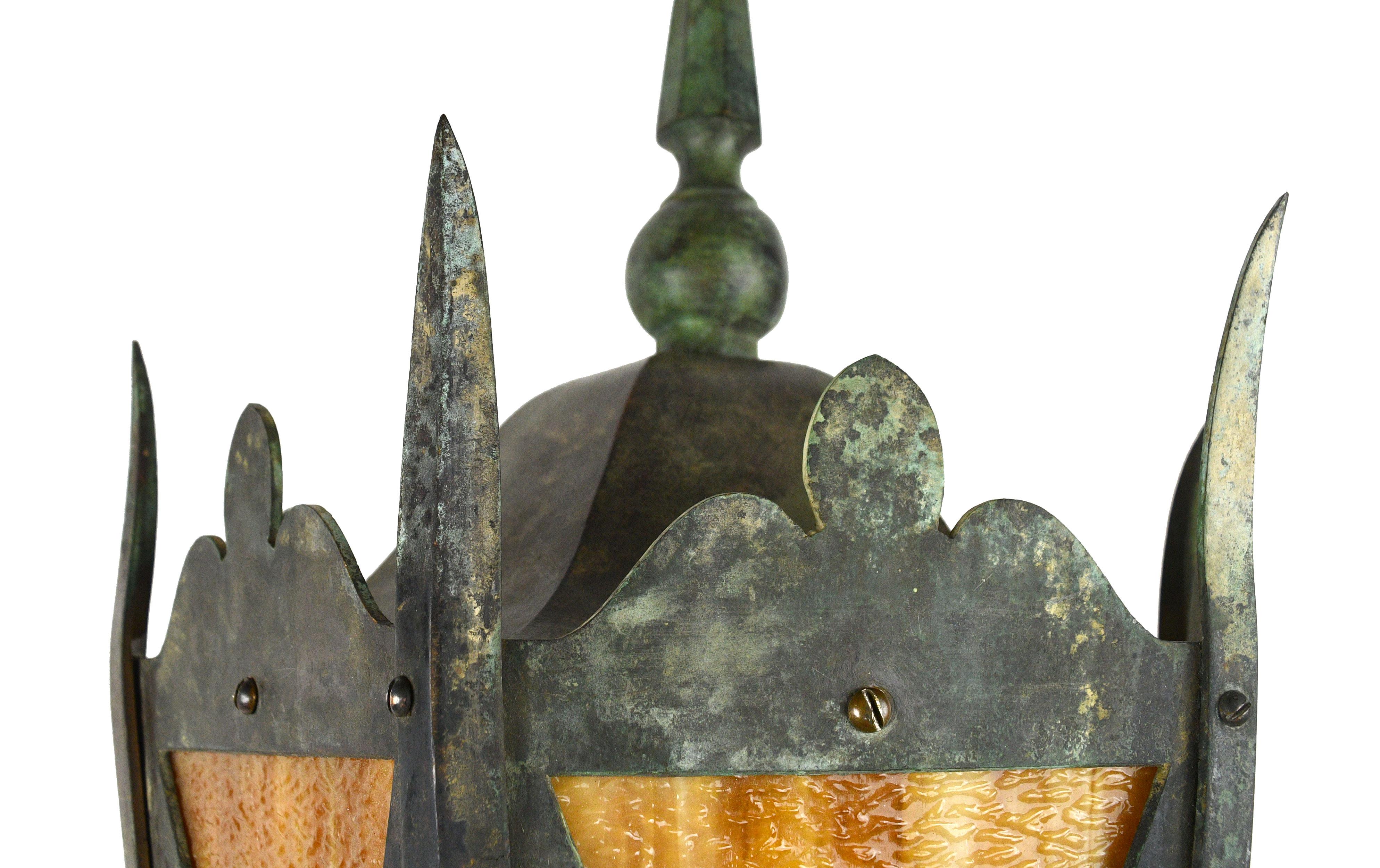 Early 20th Century Gothic Bronze Oversize Exterior Sconces, Pair