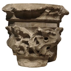 Antique Gothic Capital with Foliate Decoration, 13th Century