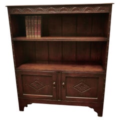 Gothic Carved Country Oak Book Case with Cupboard