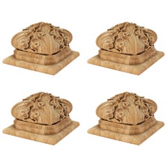 Gothic Carved Newel Post Topper 'Set of 4', Wooden Stair Parts