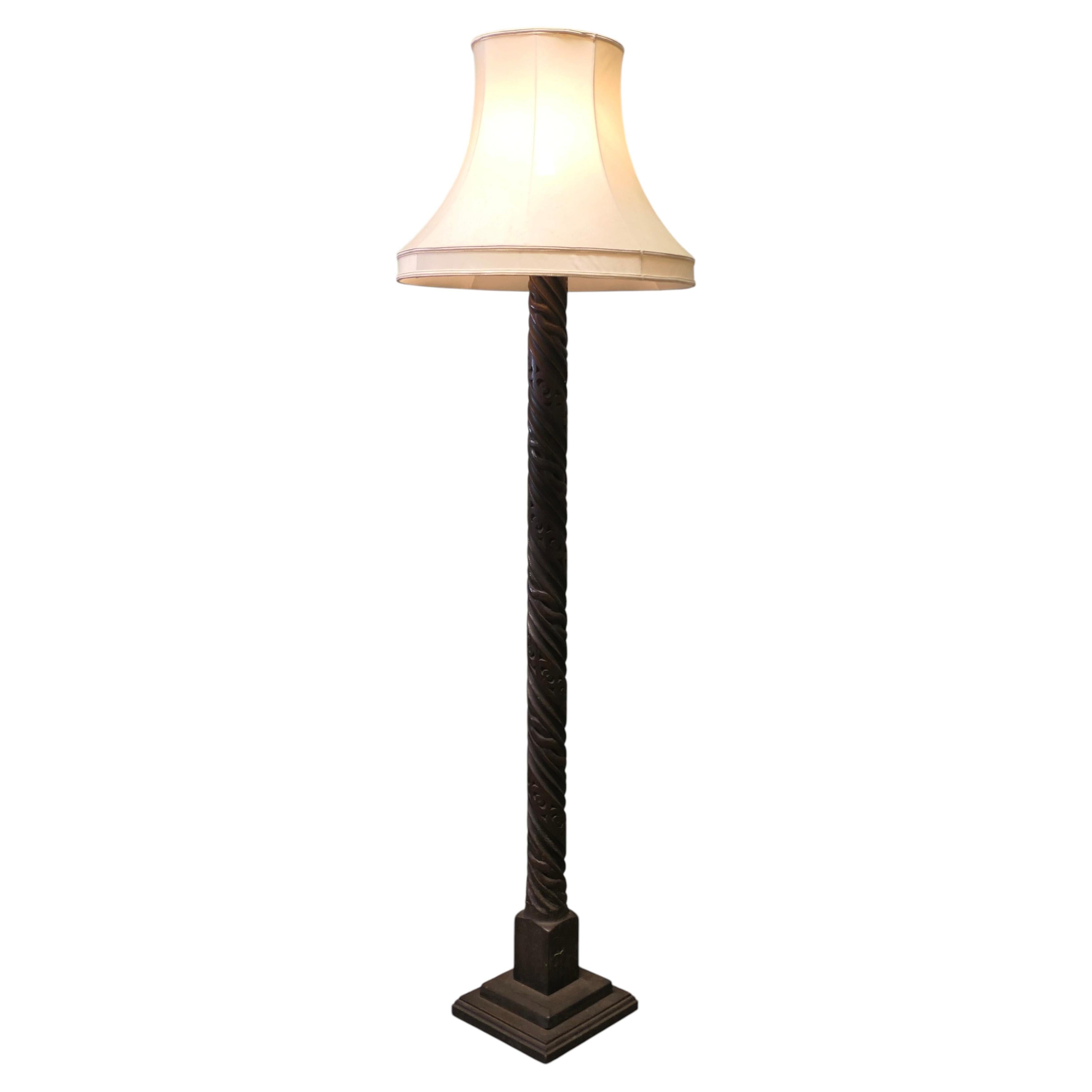 Gothic Carved Oak Floor Standing Standard Lamp A skilfully turned and carved p For Sale