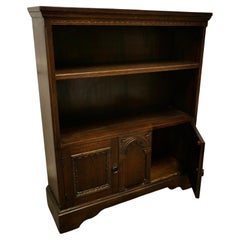 Gothic Carved Oak Open Bookcase with Cupboard by Old Charm
