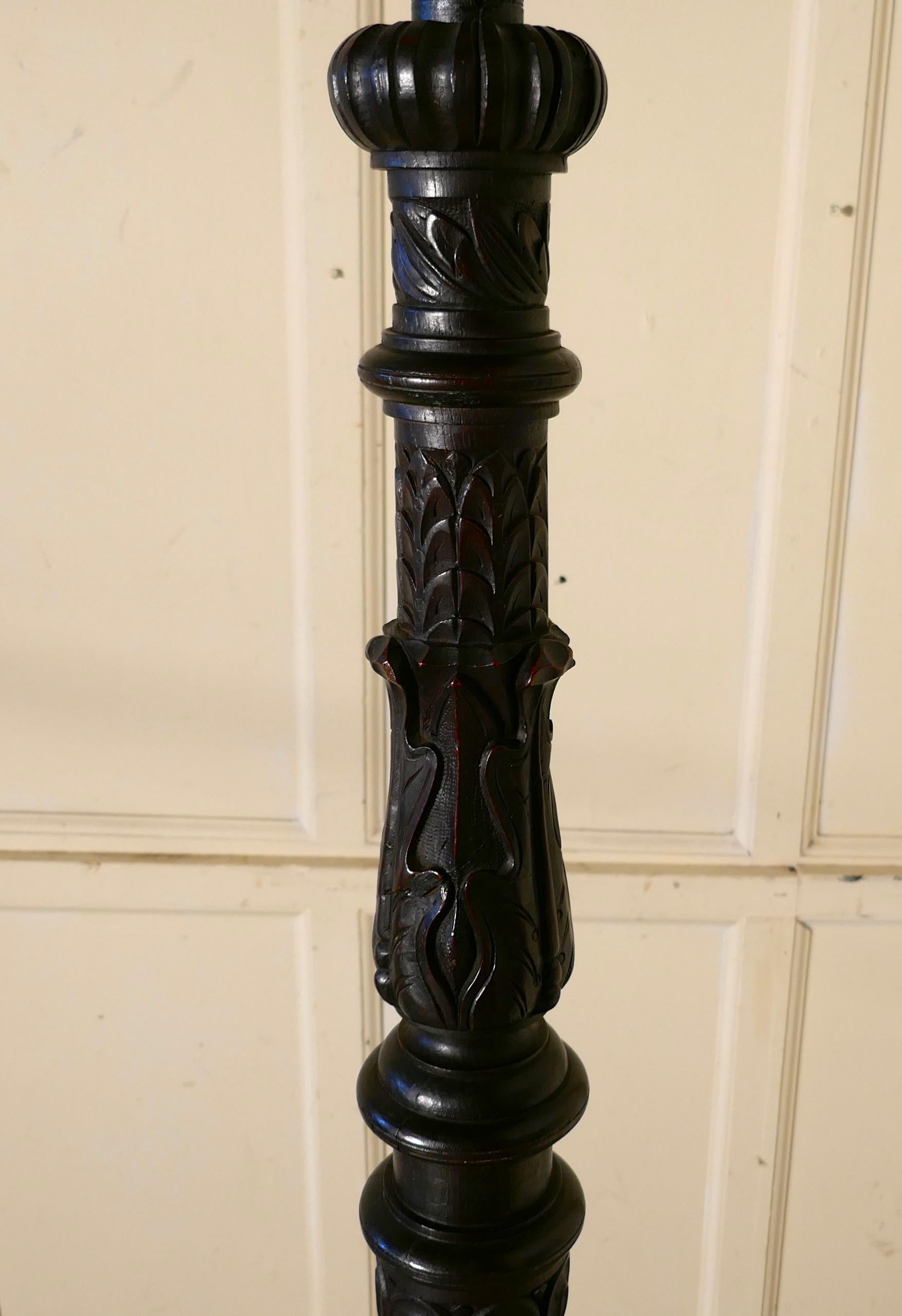Gothic Carved Oak Torchere, Floor Standing Standard Lamp 3