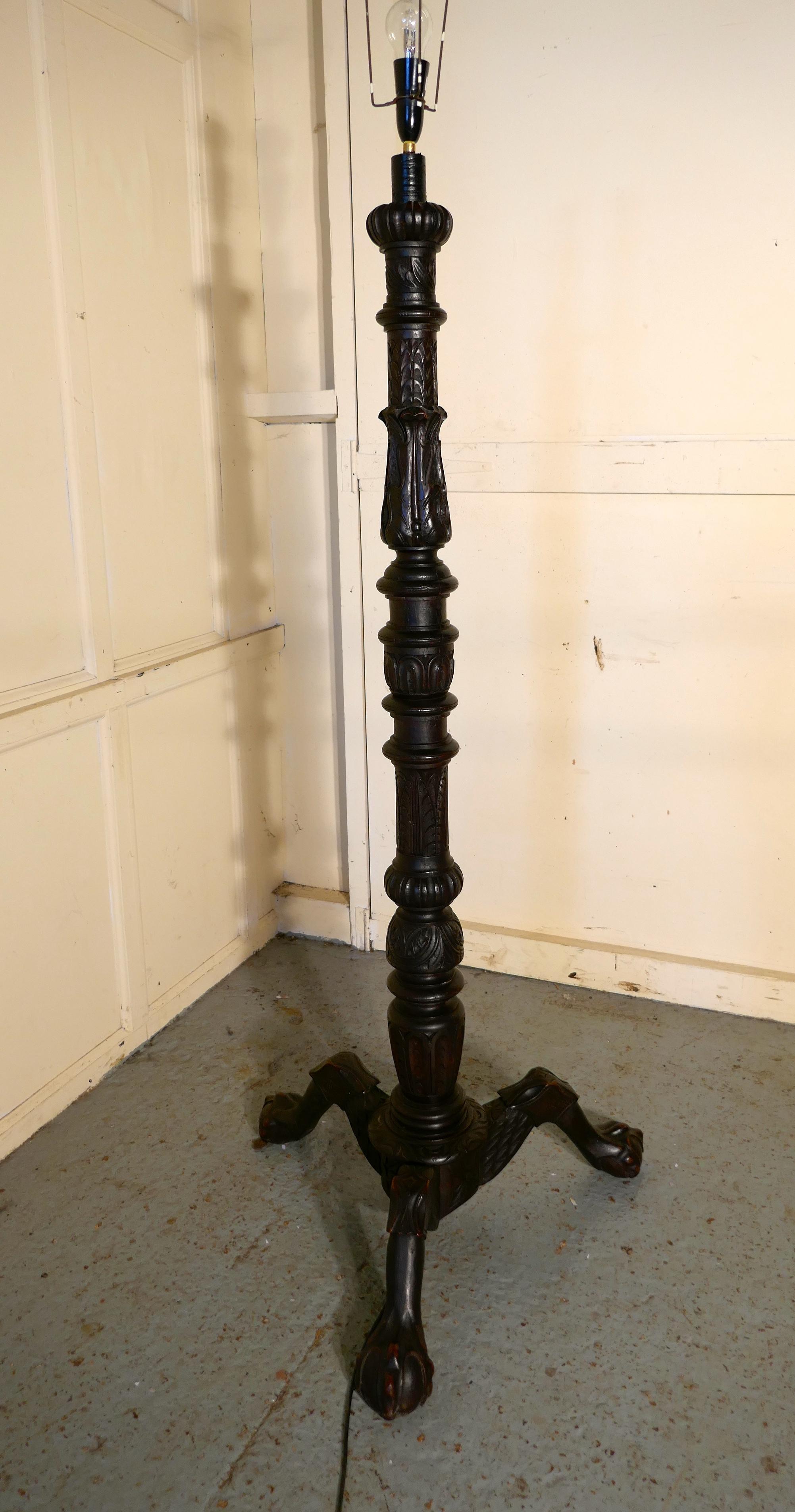 Gothic Carved Oak Torchere, Floor Standing Standard Lamp 4
