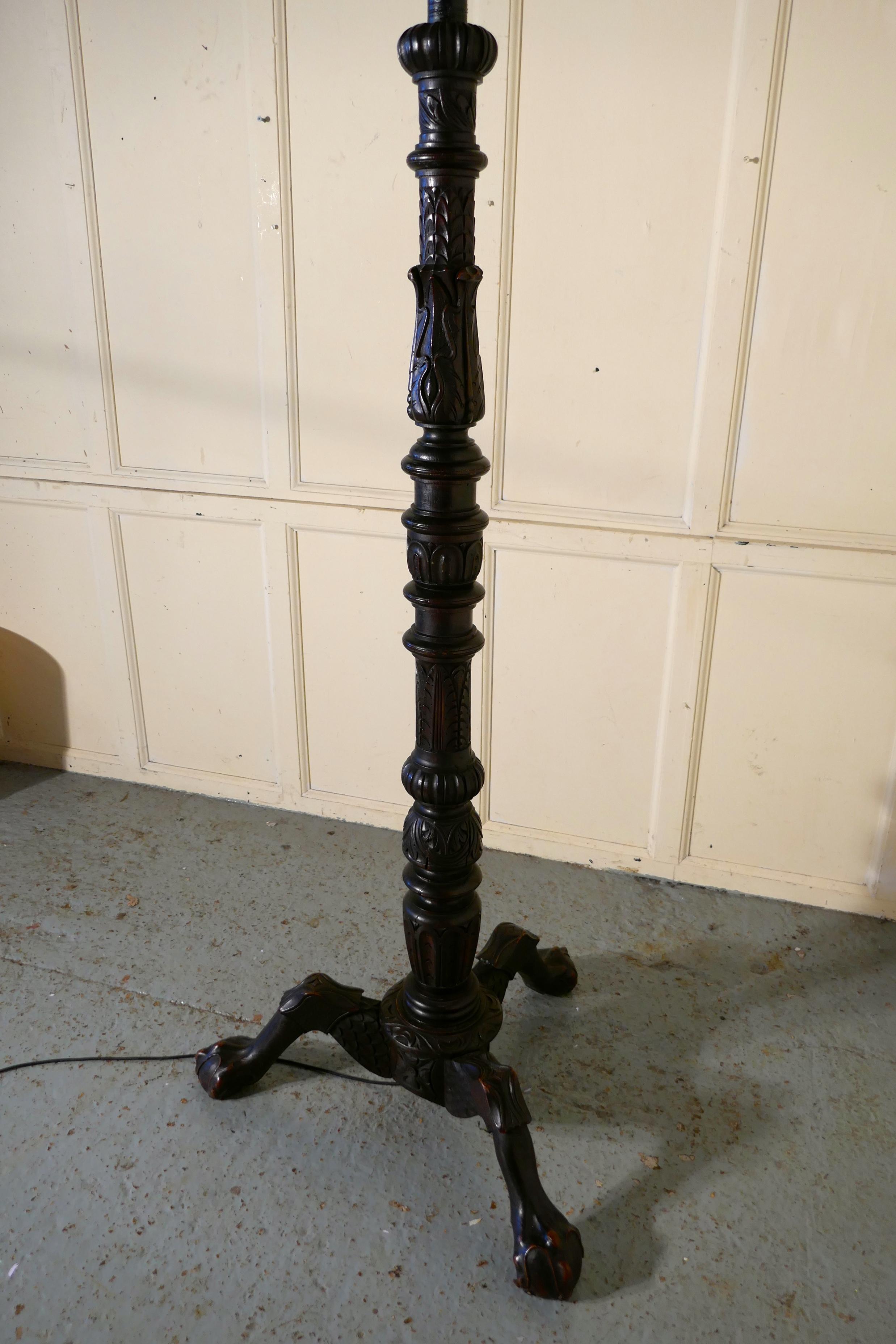 Gothic Carved Oak Torchere, Floor Standing Standard Lamp 6