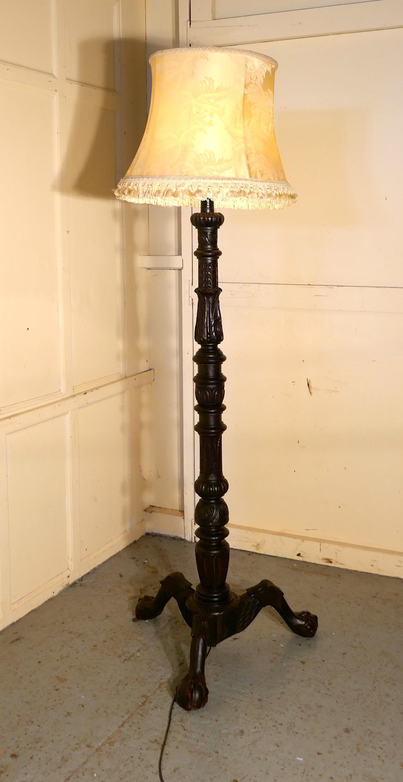 Gothic Carved Oak Torchere, Floor Standing Standard Lamp 8