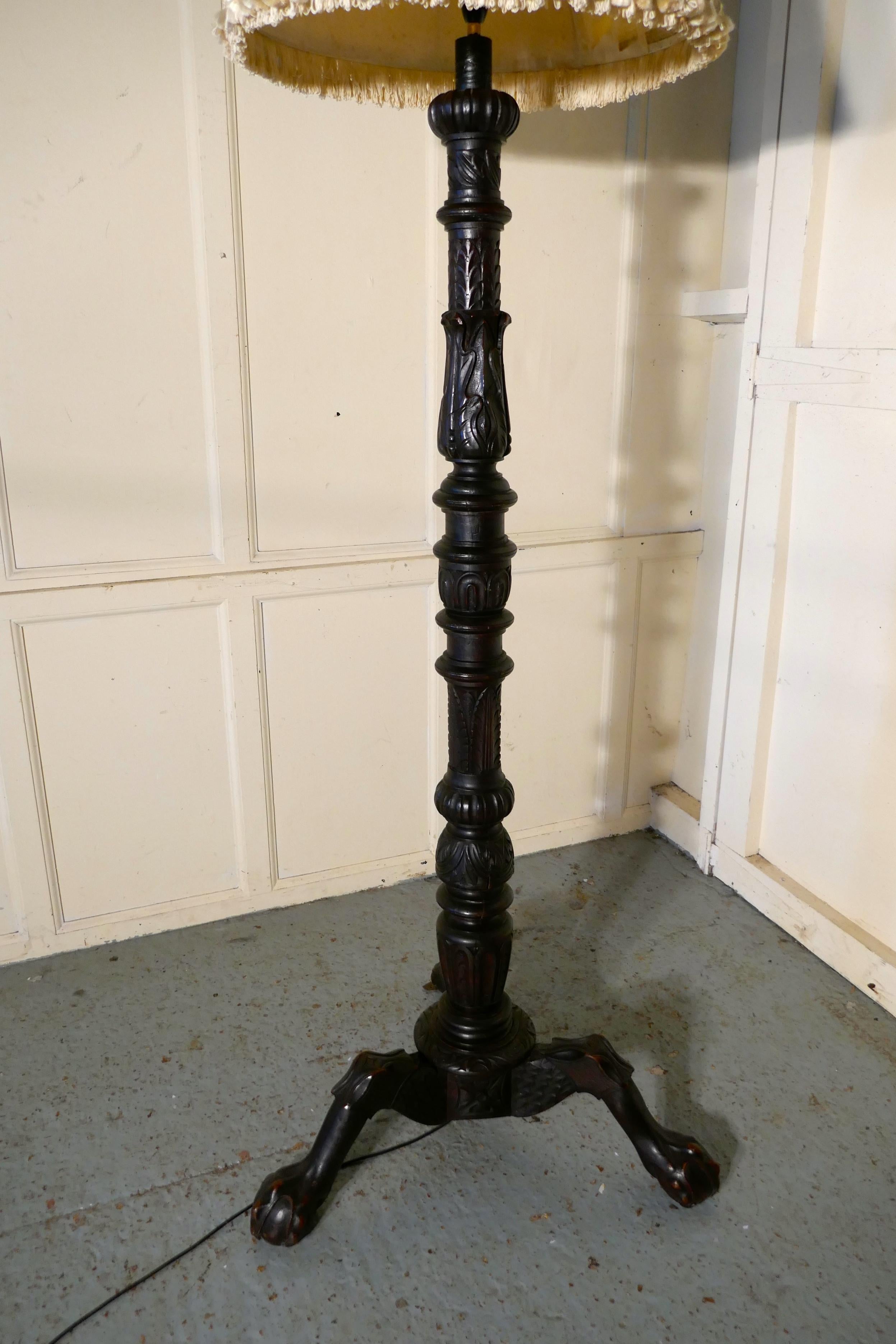 Gothic Carved Oak Torchere, Floor Standing Standard Lamp 9